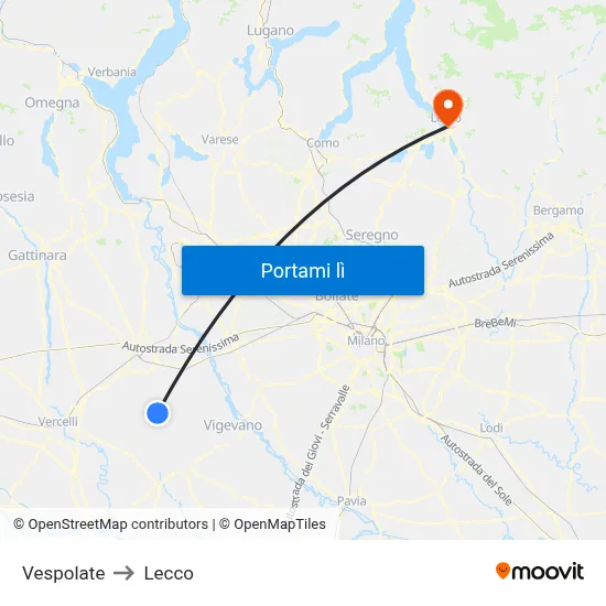 Vespolate to Lecco map
