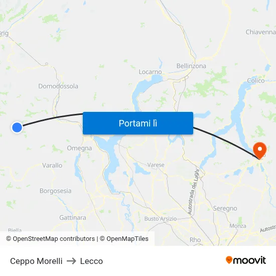 Ceppo Morelli to Lecco map