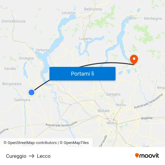 Cureggio to Lecco map