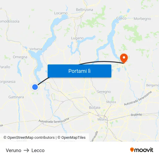 Veruno to Lecco map