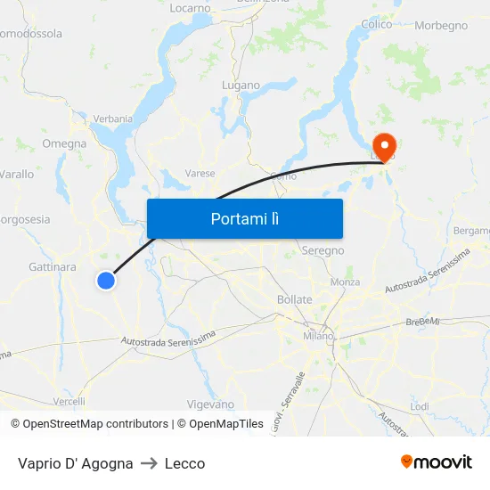 Vaprio D' Agogna to Lecco map