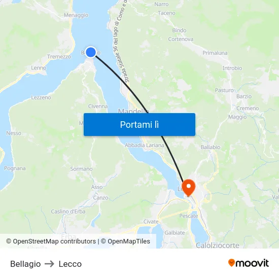 Bellagio to Lecco map