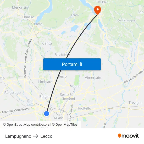 Lampugnano to Lecco map