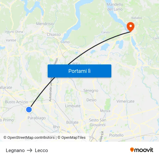 Legnano to Lecco map