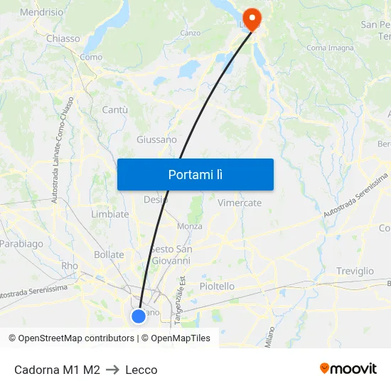 Cadorna M1 M2 to Lecco map