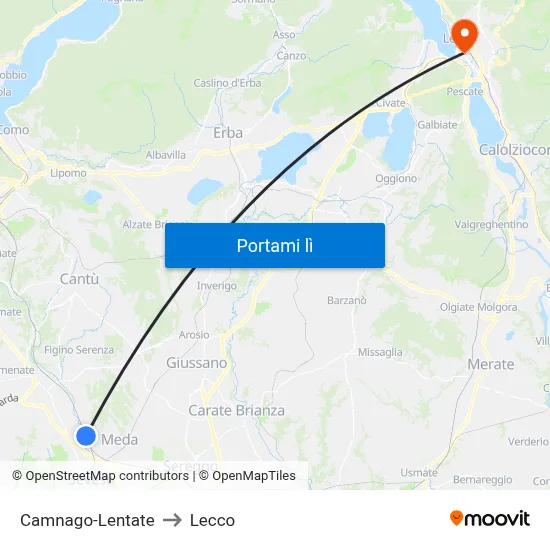 Camnago-Lentate to Lecco map