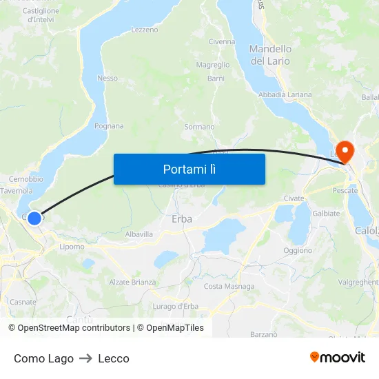 Como Lago to Lecco map
