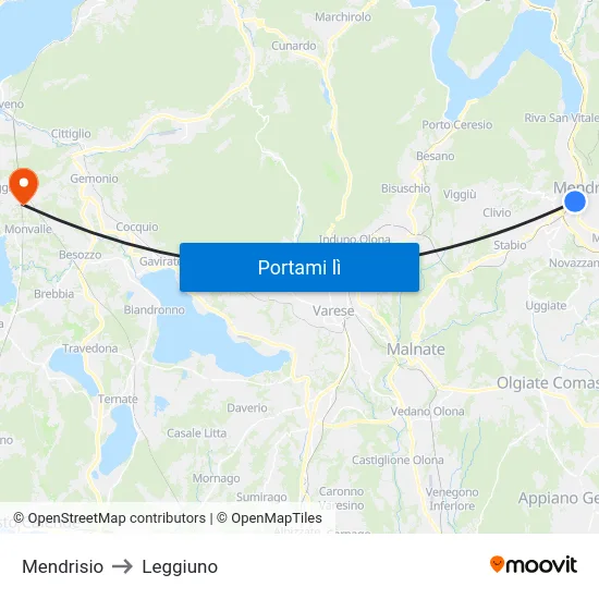 Mendrisio to Leggiuno map
