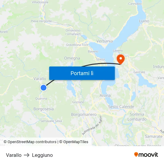 Varallo to Leggiuno map