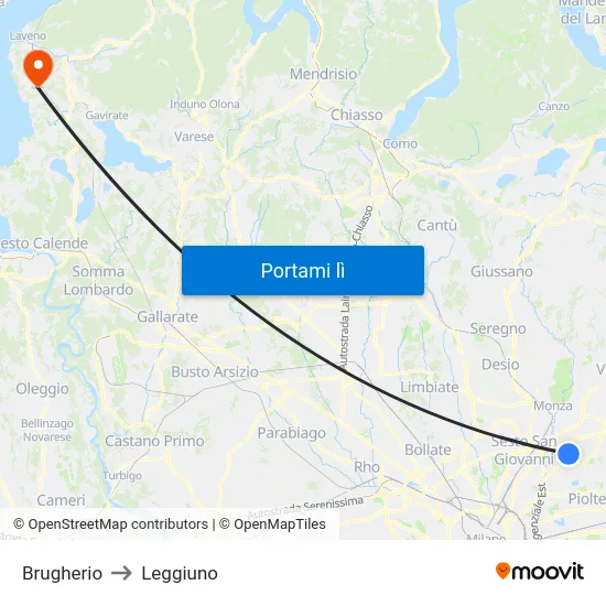 Brugherio to Leggiuno map