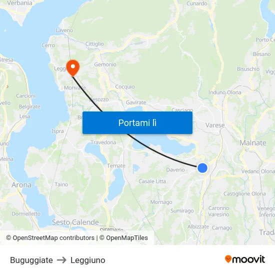 Buguggiate to Leggiuno map