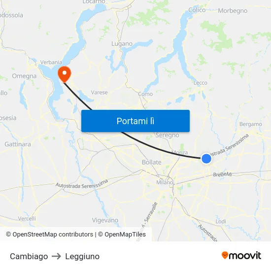 Cambiago to Leggiuno map