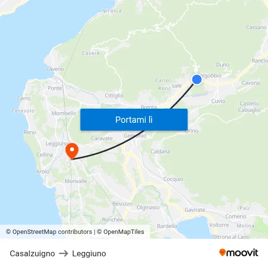 Casalzuigno to Leggiuno map
