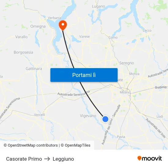 Casorate Primo to Leggiuno map