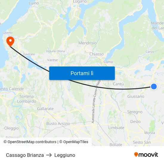 Cassago Brianza to Leggiuno map