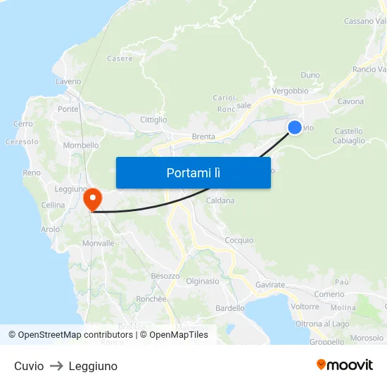 Cuvio to Leggiuno map