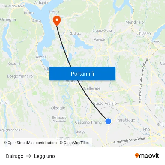 Dairago to Leggiuno map