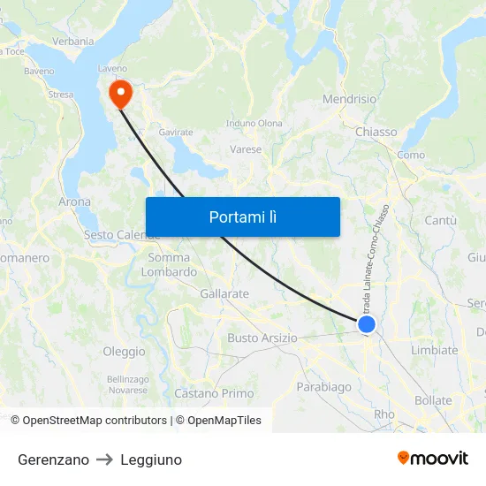 Gerenzano to Leggiuno map