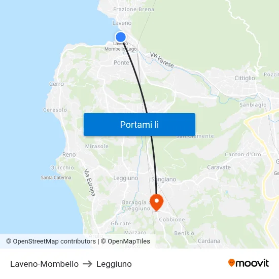 Laveno-Mombello to Leggiuno map