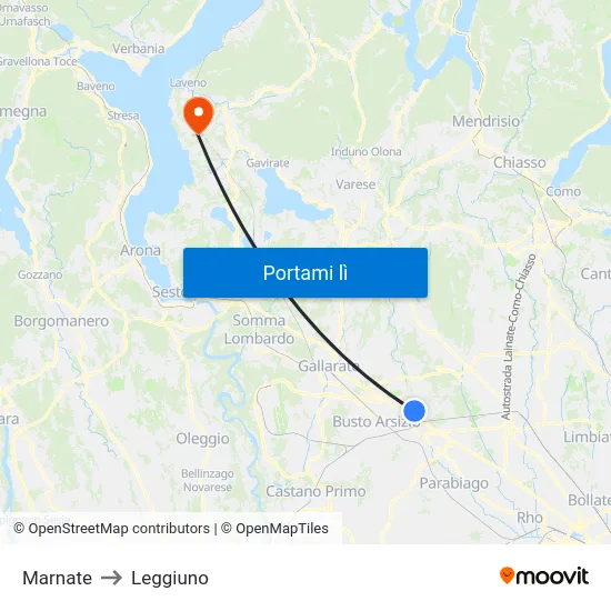 Marnate to Leggiuno map