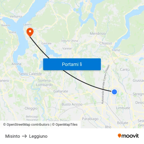 Misinto to Leggiuno map