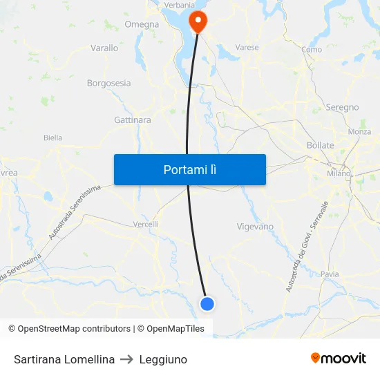 Sartirana Lomellina to Leggiuno map