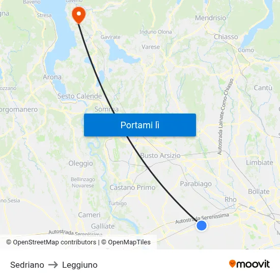 Sedriano to Leggiuno map
