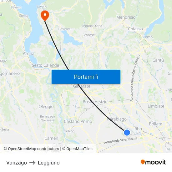 Vanzago to Leggiuno map