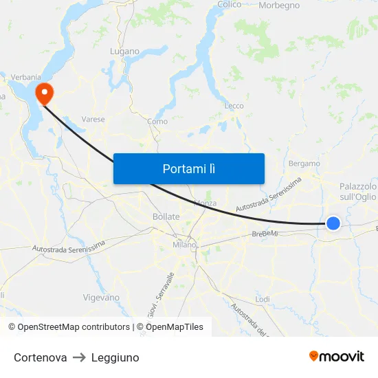 Cortenova to Leggiuno map