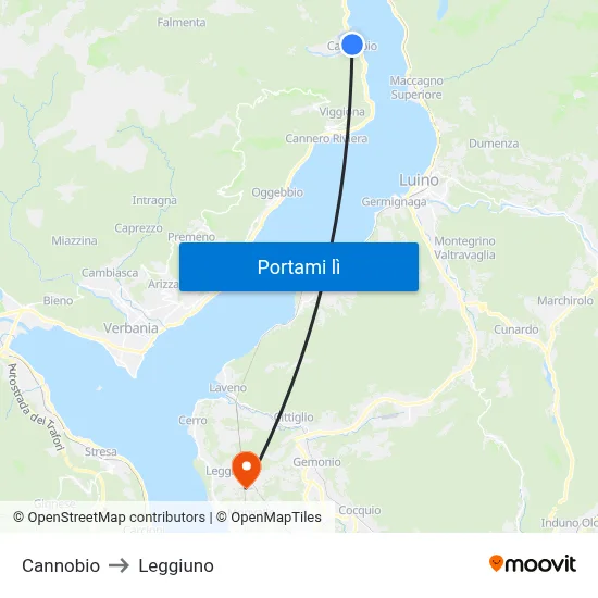 Cannobio to Leggiuno map