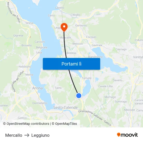 Mercallo to Leggiuno map