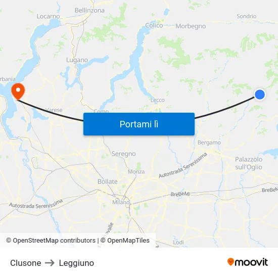 Clusone to Leggiuno map