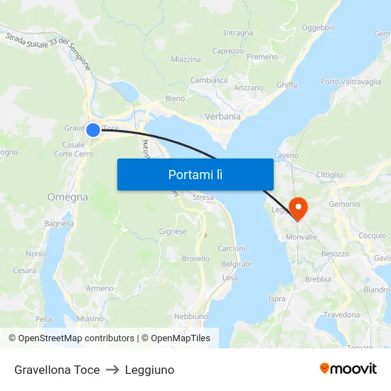 Gravellona Toce to Leggiuno map