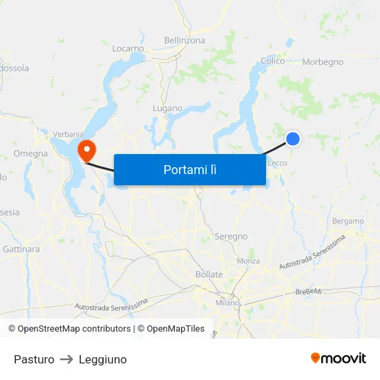Pasturo to Leggiuno map
