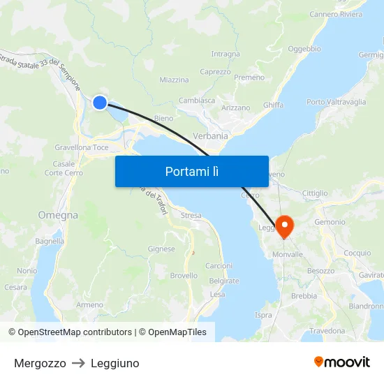 Mergozzo to Leggiuno map