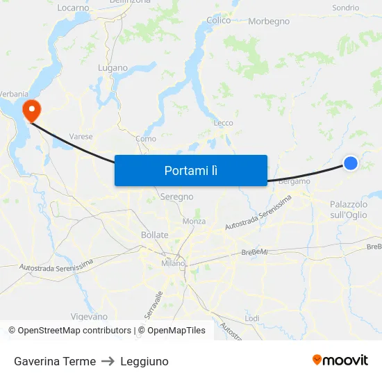 Gaverina Terme to Leggiuno map