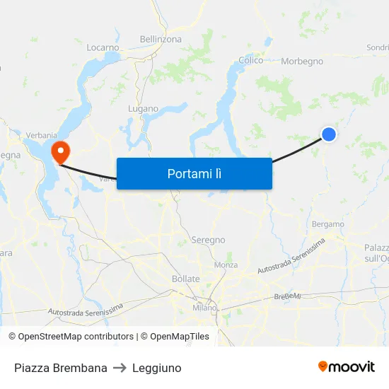 Piazza Brembana to Leggiuno map