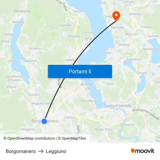 Borgomanero to Leggiuno map