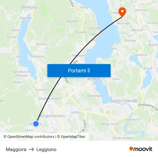 Maggiora to Leggiuno map