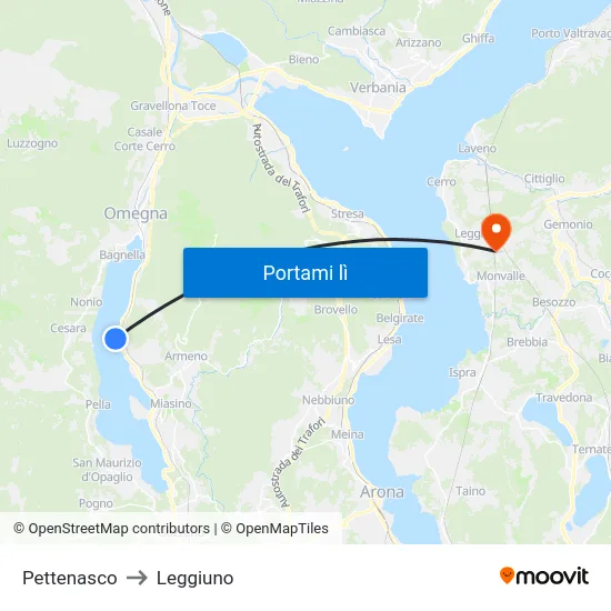 Pettenasco to Leggiuno map