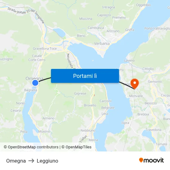 Omegna to Leggiuno map