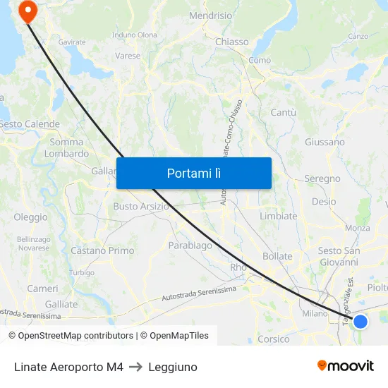 Linate Aeroporto M4 to Leggiuno map