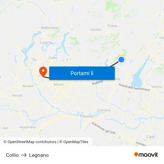 Collio to Legnano map