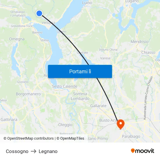 Cossogno to Legnano map