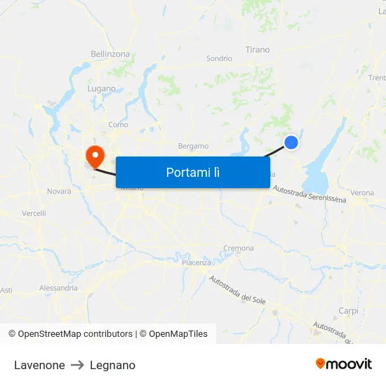 Lavenone to Legnano map