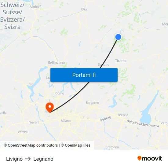 Livigno to Legnano map