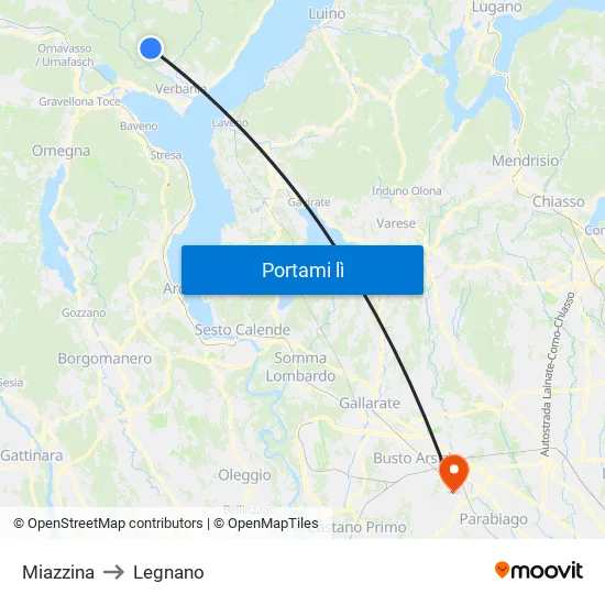 Miazzina to Legnano map