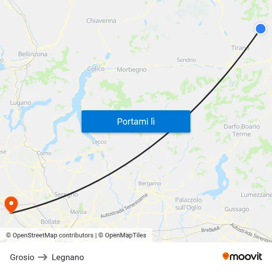 Grosio to Legnano map
