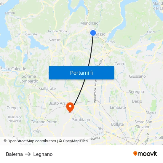 Balerna to Legnano map