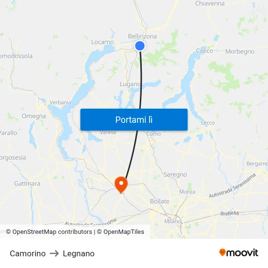 Camorino to Legnano map